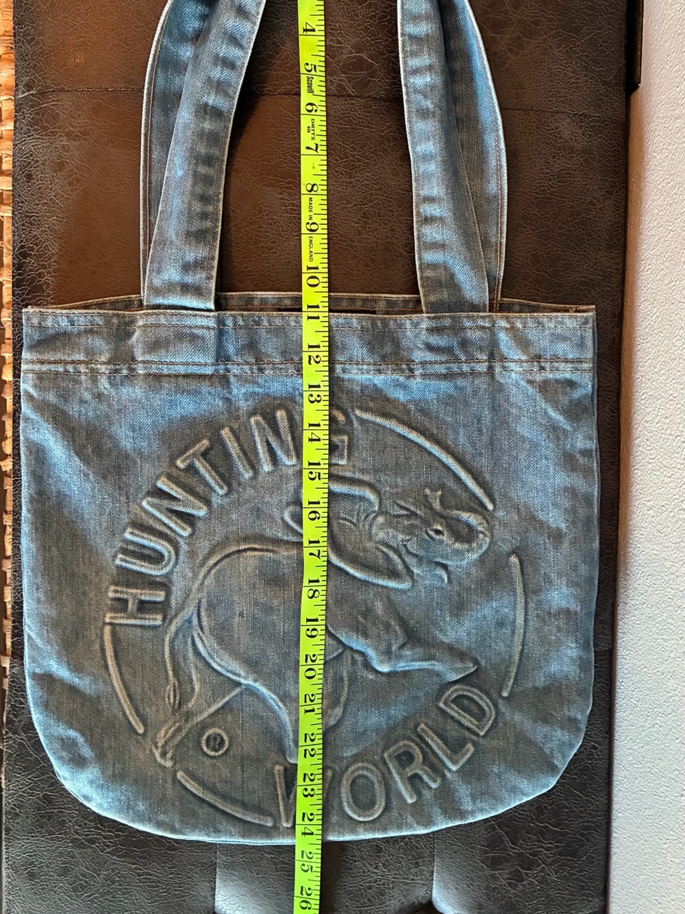 HUNTING WORLD BUNDLE: Denim bag and Green coated vinyl w/Leather-Trim Duffel Bag